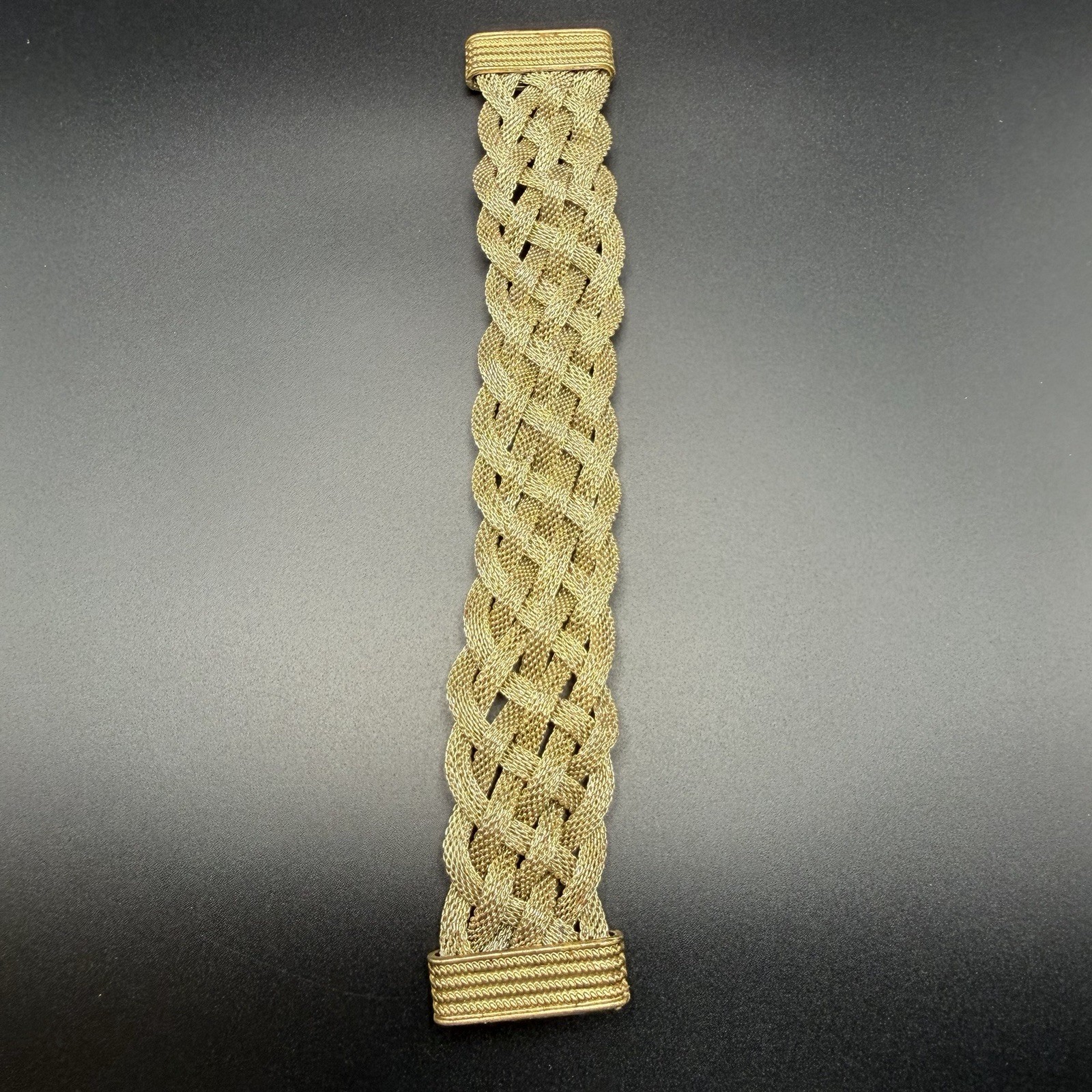 Vintage 18K Yellow Gold Braided Mesh Statement Bracelet w/ Intricate Woven Links