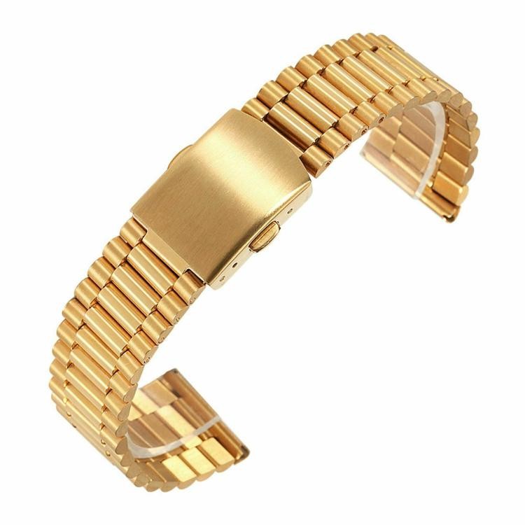12-20mm 3Rows Slim Metal Watch Band Safe Secure Clasp Stainless Steel Link Strap