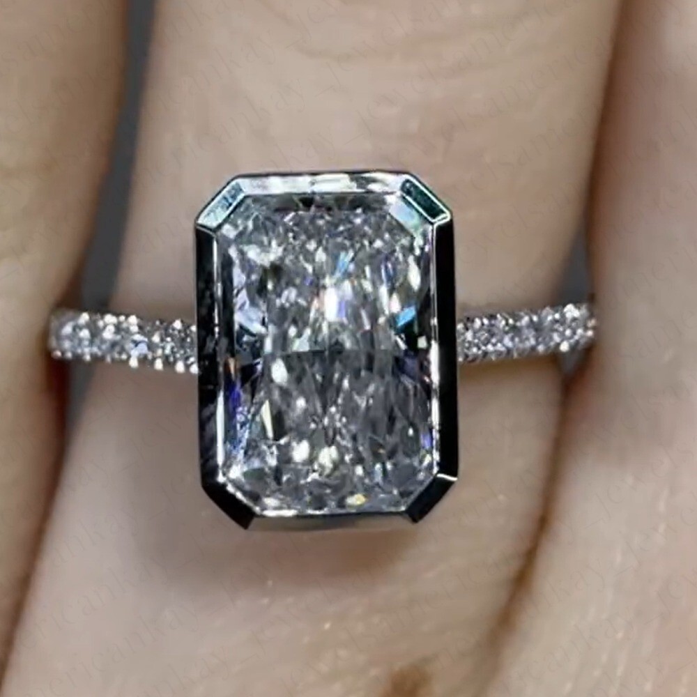 2.30Tcw Radiant Cut Moissanite Bezel Set Engagement Ring 14K White Gold Plated
