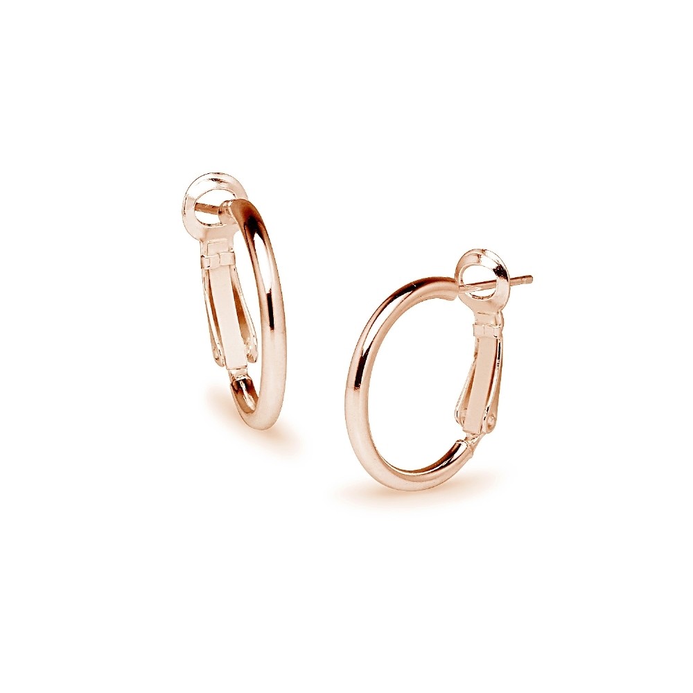 Round Clutchless 2x20mm Hoop Earrings in Polished Rose Gold Plated 925 Silver