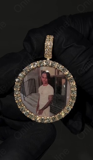 Men’s Custom Made Memory Picture Pendant With Engraving In Moissanite 925 Silver