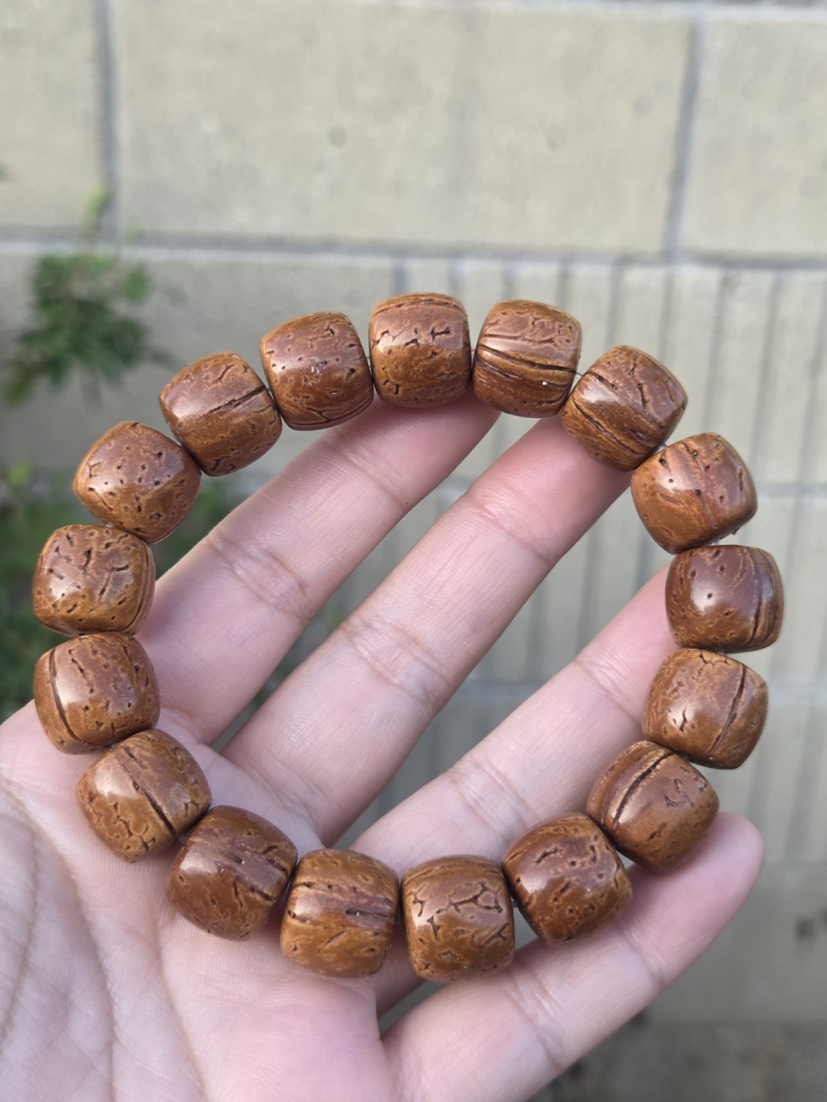 Natural Textured Nut Seed Bead Bracelet (14.7mm) | Ready-to-Patina…