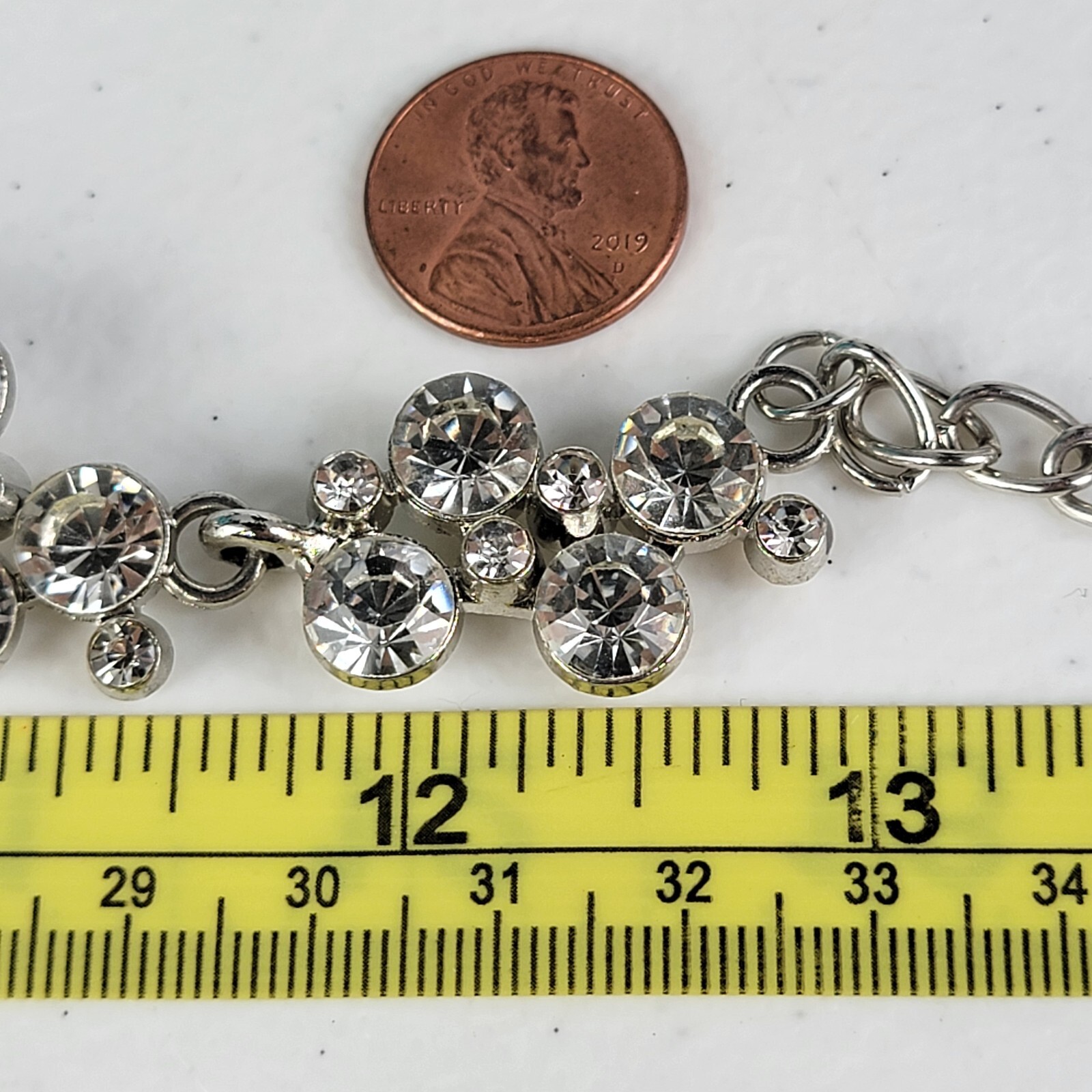 Silver-Tone Clear Crystal Statement Bib Necklace 20.5 in Lobster Clasp