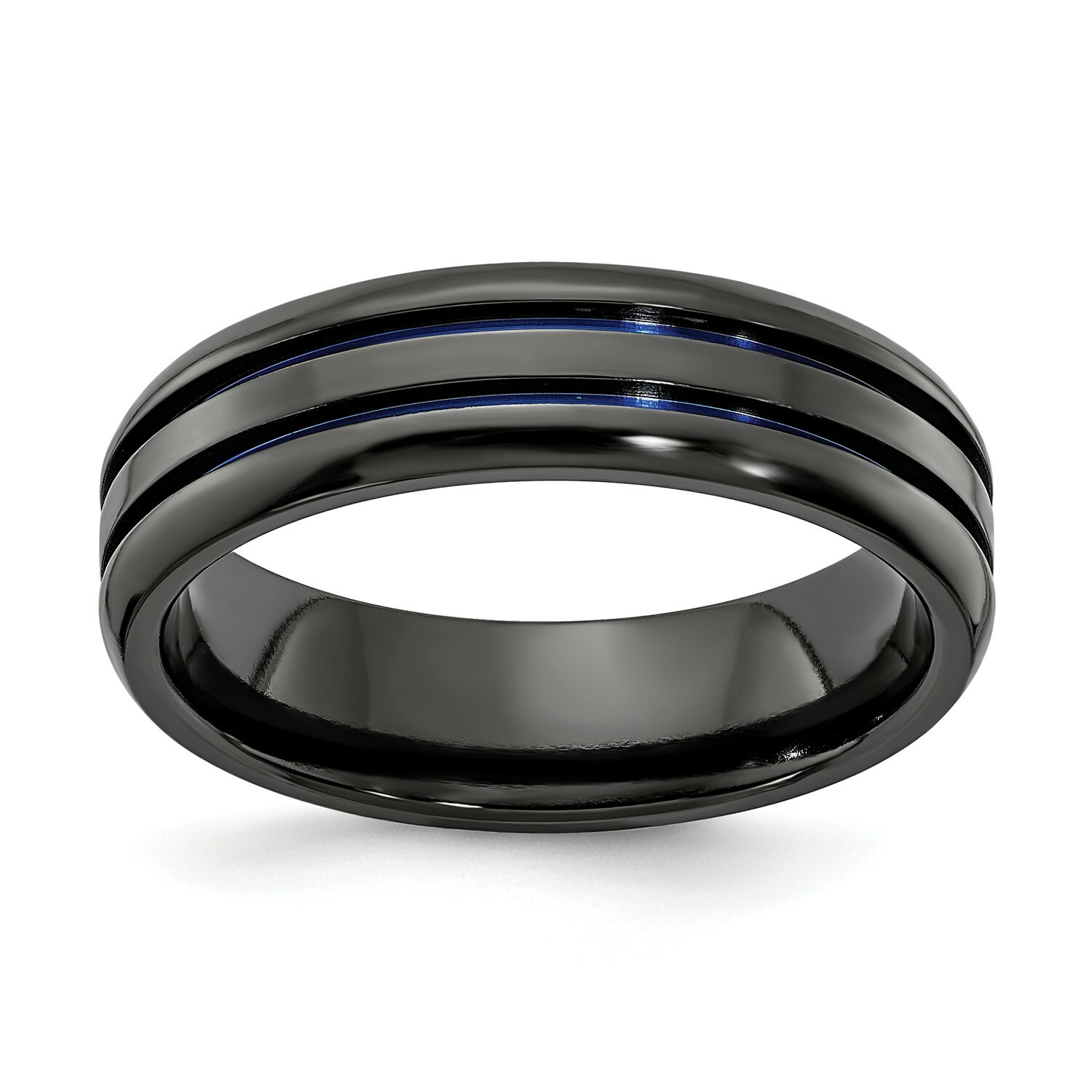 Black Ti Titanium 6mm Blue Anodized Grooved & Beveled Wedding Band Sizes 7 to 13