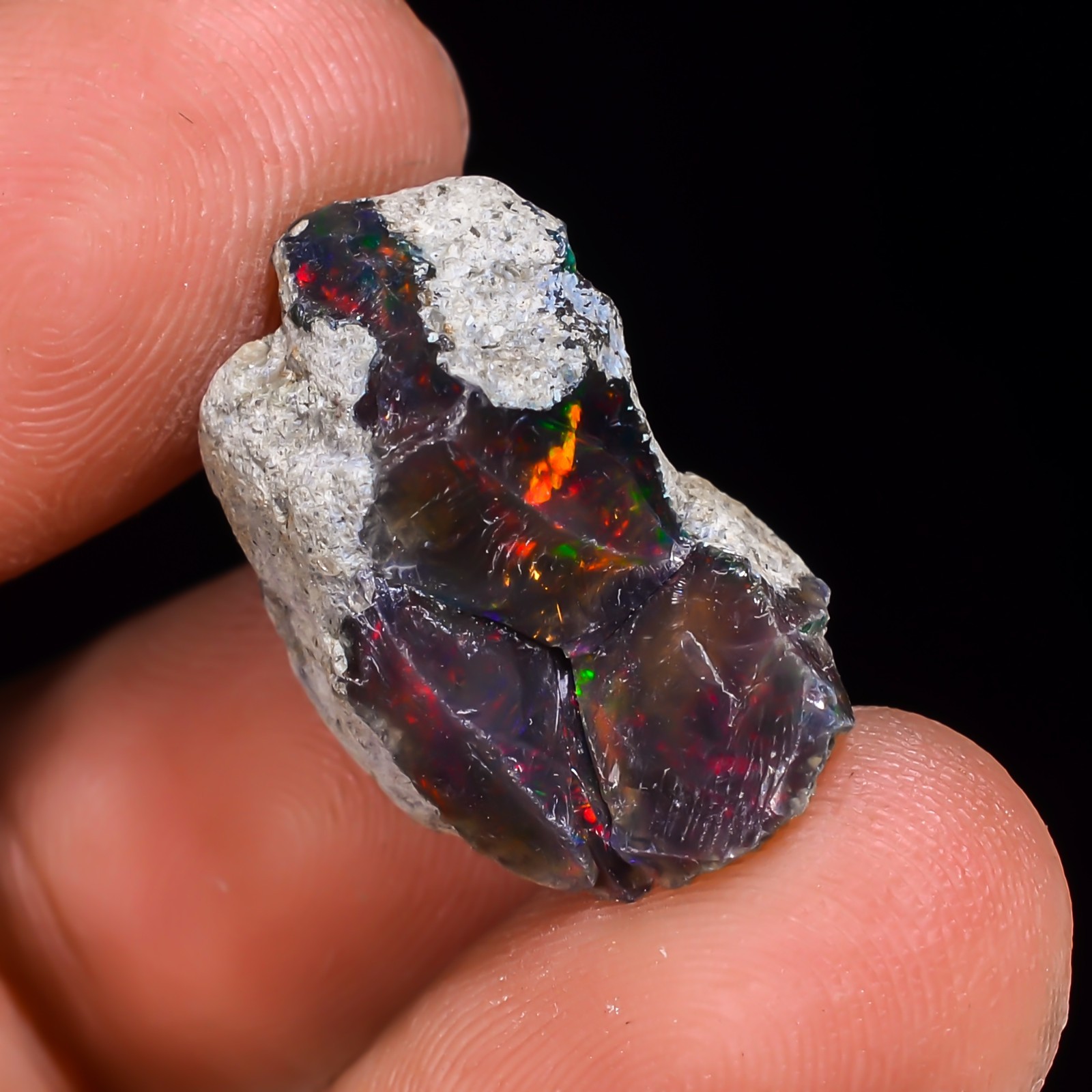 11ct Natural Black Opal Rough Ethiopian, Fire Opal Gemstone, 20×12 MM Welo Opal