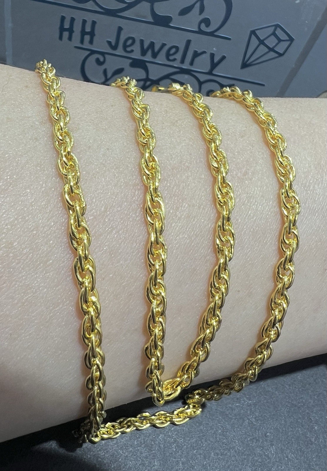 18K Yellow Gold Rope Spiga Chain Necklace 26 Inches