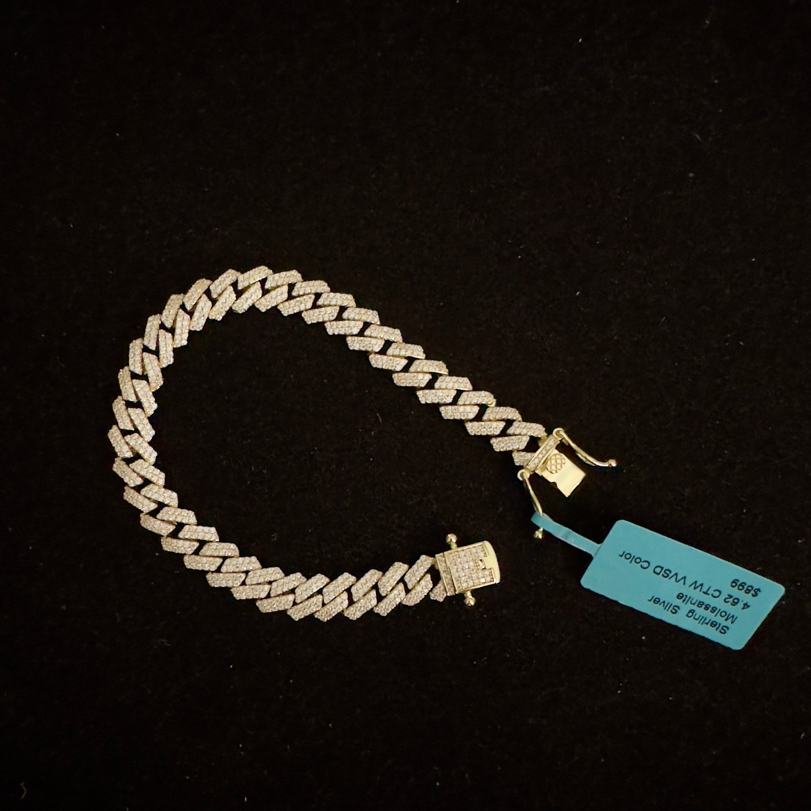 8.7mm Genuine Moissanite Iced Gold Monaco Cuban Bracelet 7.5in~NEW Retails $899