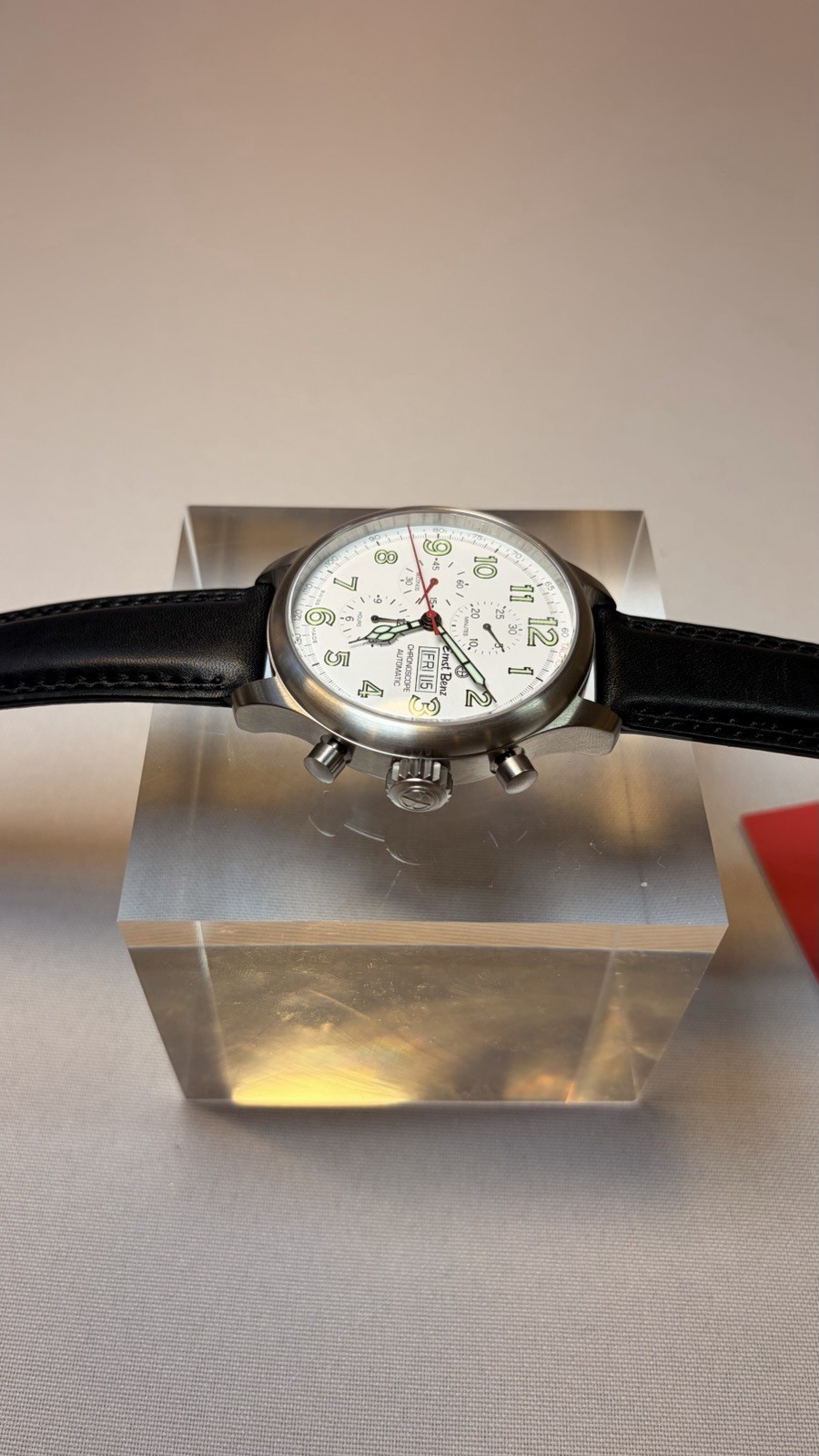 Ernst Benz Chronoscope Automatic Chronograph White Dial Black Leather Strap 43mm