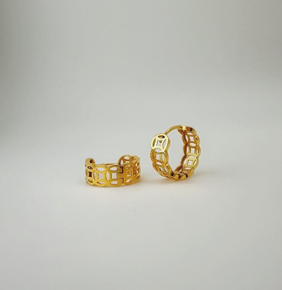 18K Solid Gold Huggies 12.9mm Money Catcher Hoop Earrings