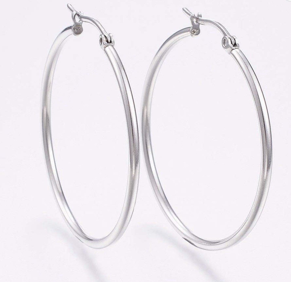 Women’s Stainless Steel Geometric Round Hoop Non Tarnish Nickel Free Earrings