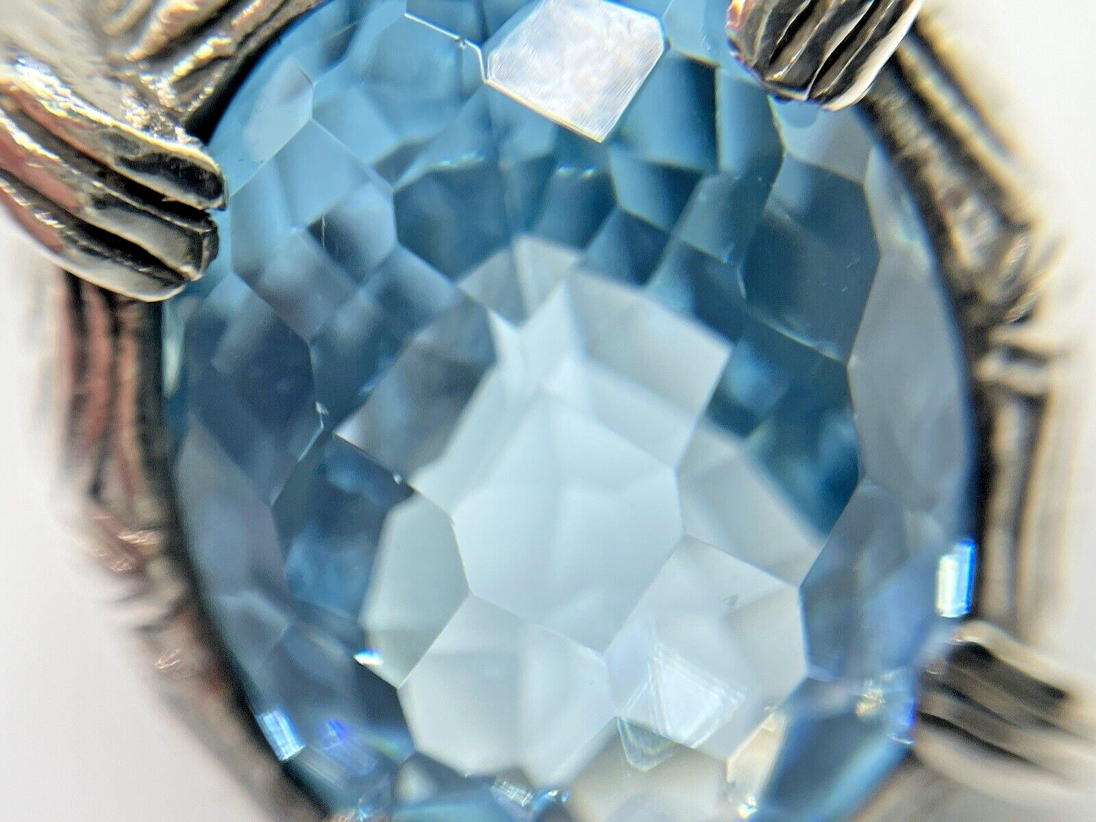 Stephen Dweck Faceted Blue Topaz Ring in Engraved Sterling Silver