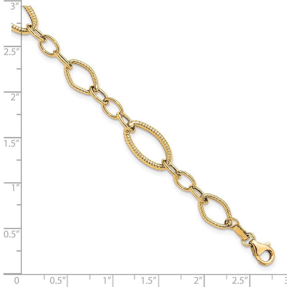 14K Polished and Textured 9.0mm Link 7.5 inch Bracelet