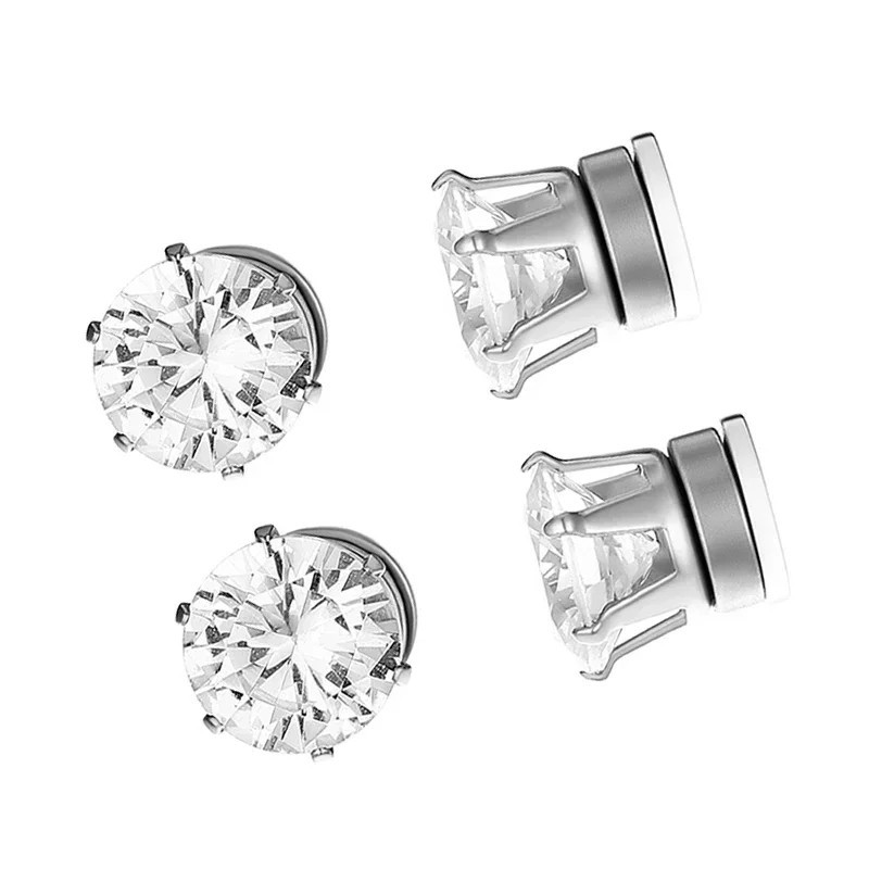 Steel Magnetic Stud Earrings 6/ 8MM For Women Men Non-Piercing Clip On Stainless