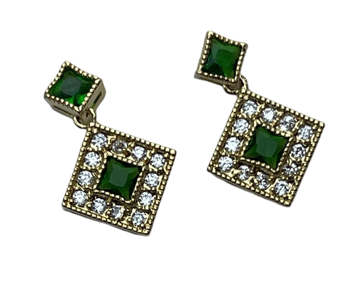 Emerald Simulated CZ Dangle Earrings 18K Overlay GFJ73 F7D15CC