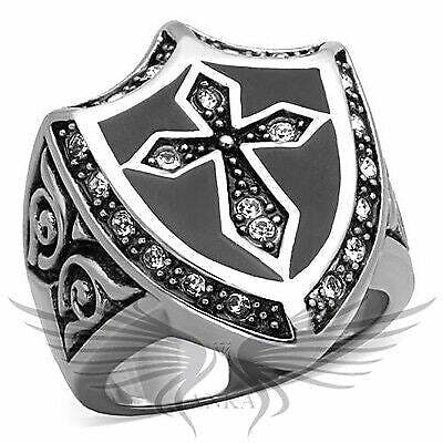 Men’S Stainless Steel Top Grade Crystal Cross Ring 8 9 10 11 12 13 Tk1349