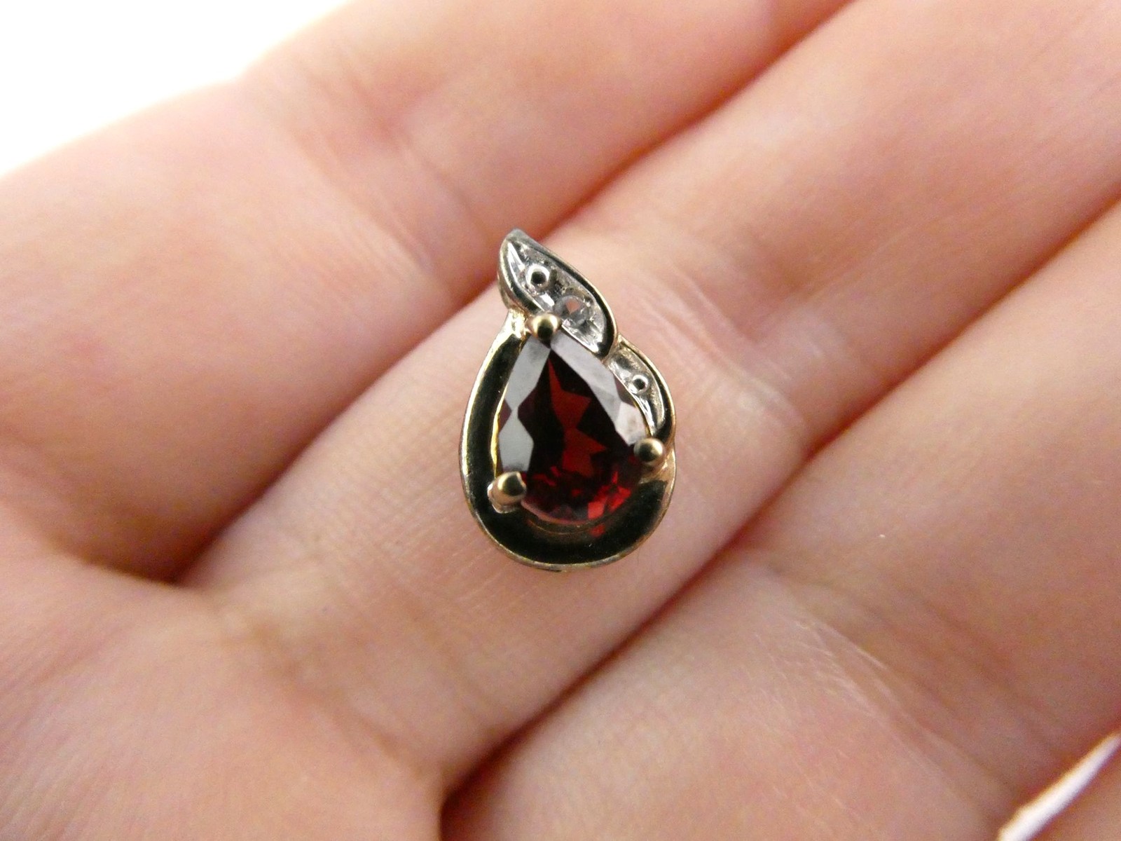 Sterling Silver Gilt Accent Garnet and White Topaz Slide Pendant 925 1.2g 13.4mm