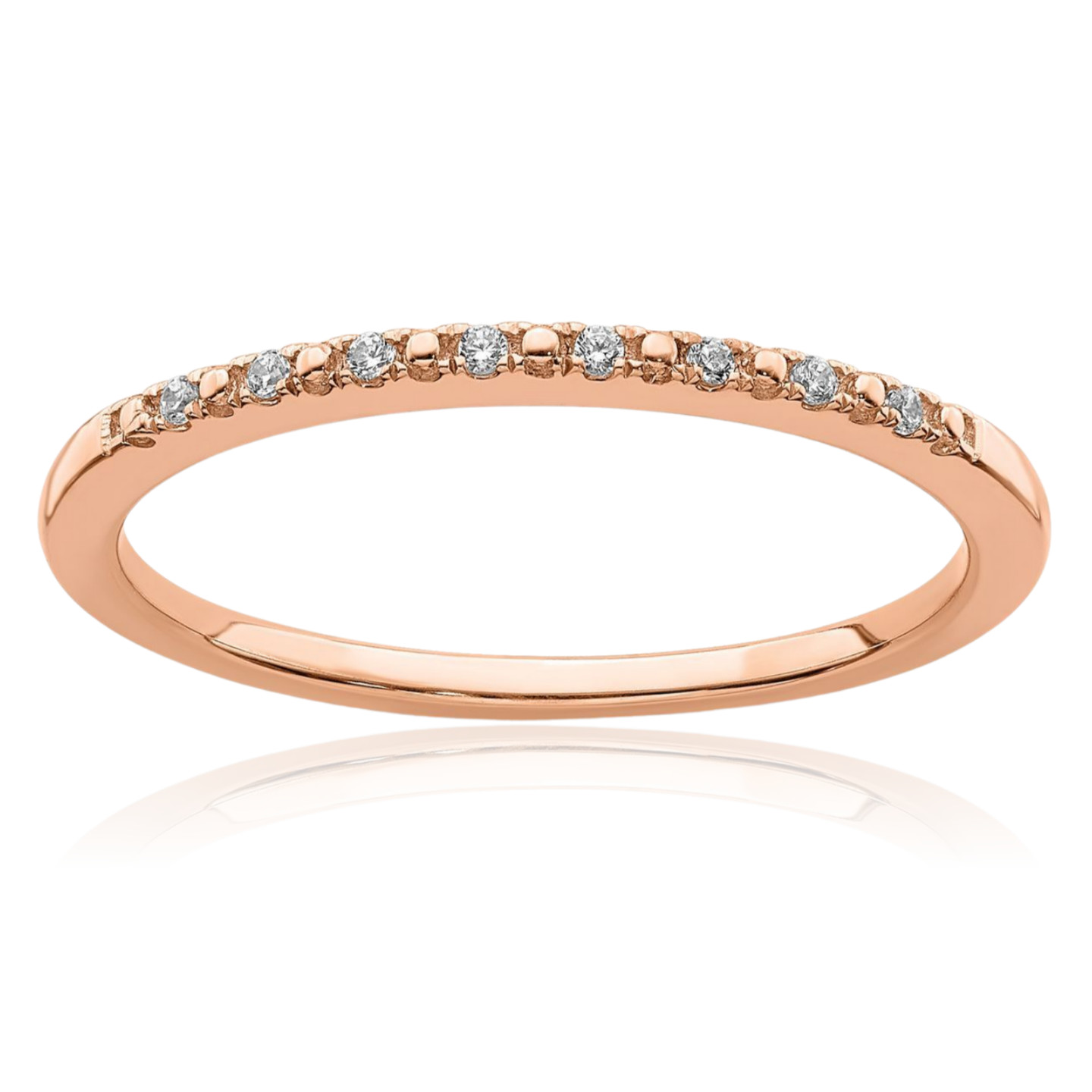 14K Solid Rose Gold Diamond Accent Stackable Eternity Wedding Ring 1.35mm Slim
