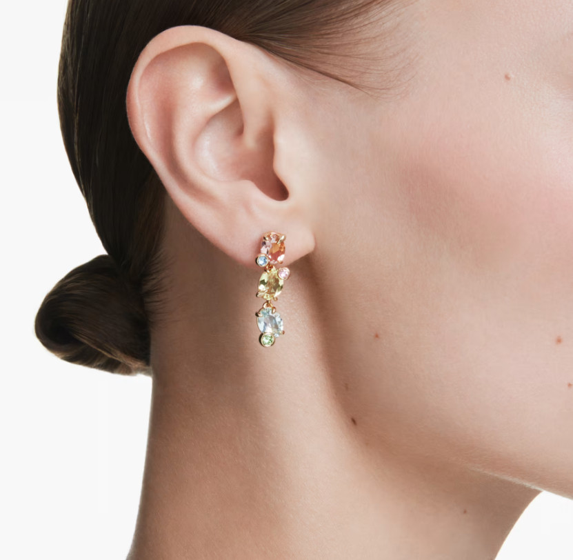 Swarovski Gema earrings Asymmetrical, Multicolored, Gold-tone plated 5714815