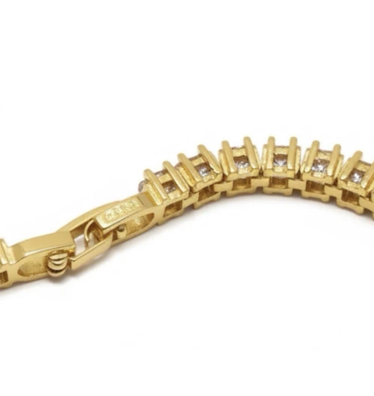 Sterling Silver Gold Plated Crystal Tennis Bracelet Princess Cut S925 Stamp