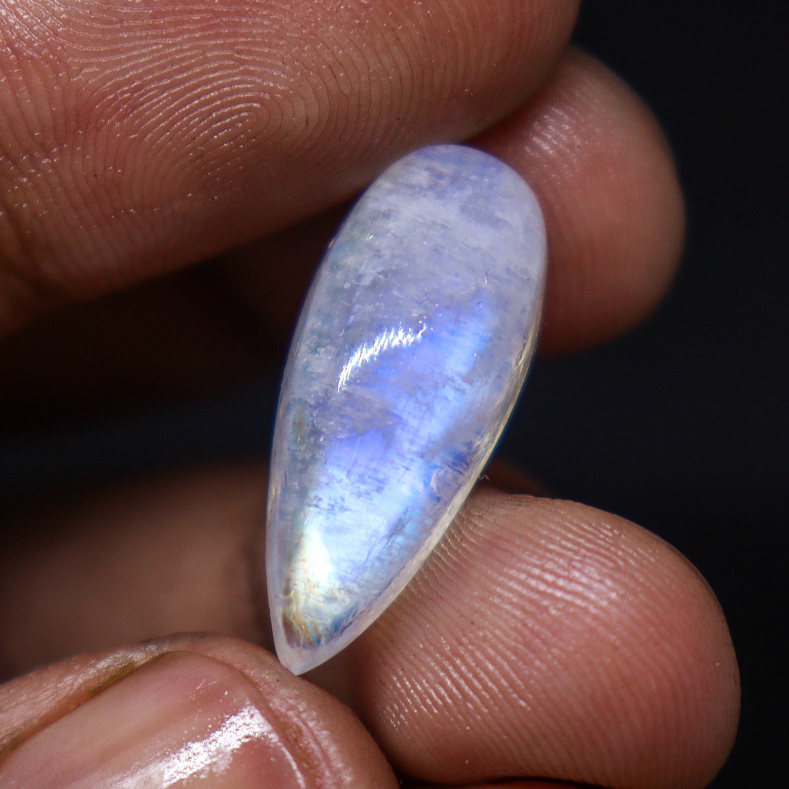 Natural Rainbow Moonstone Pear Cabochon 22×9 mm Blue Flash 11.00 Ct Gemstone