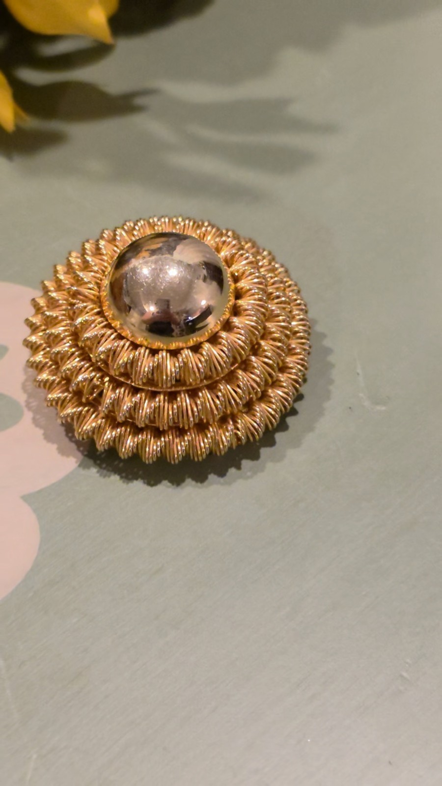 Vintage Hobe 3-Tier Domed Circle Brooch Gold Tone Coil Mesh Pin Mid Century
