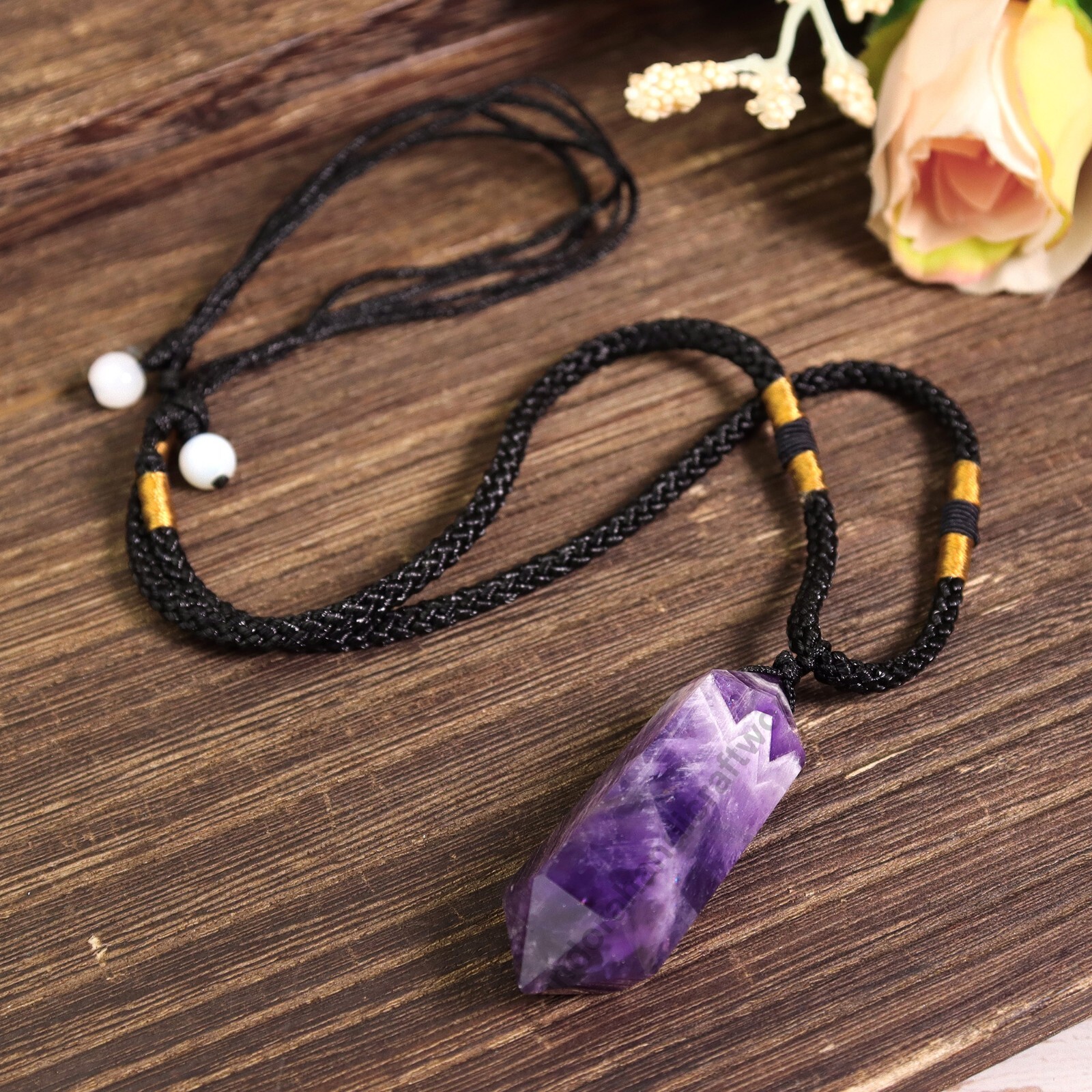Natural Amethyst Crystal Hexagonal Point Pendant Necklace Healing Reiki Amulet