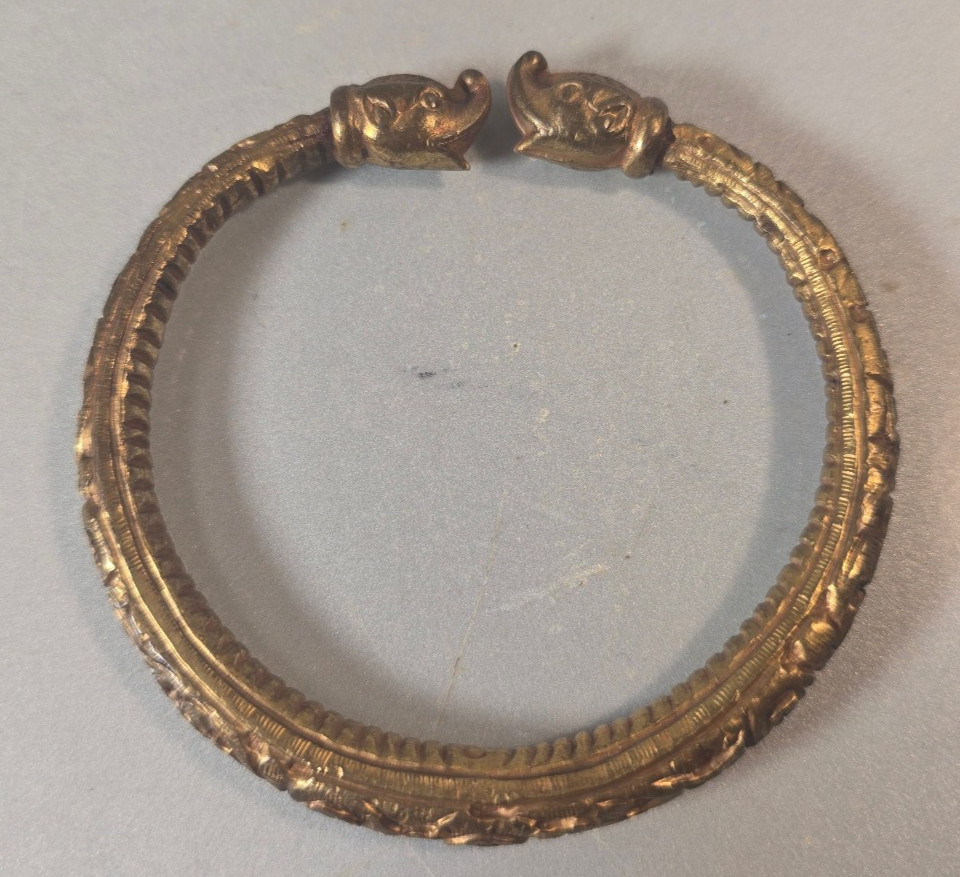 Antique Indian Brass Kada Elephant Head Torc Cuff Bracelet