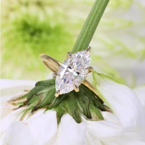 2.50CT Marquise-Cut Moissanite Solitaire Engagement Ring 14K Yellow Gold Plated