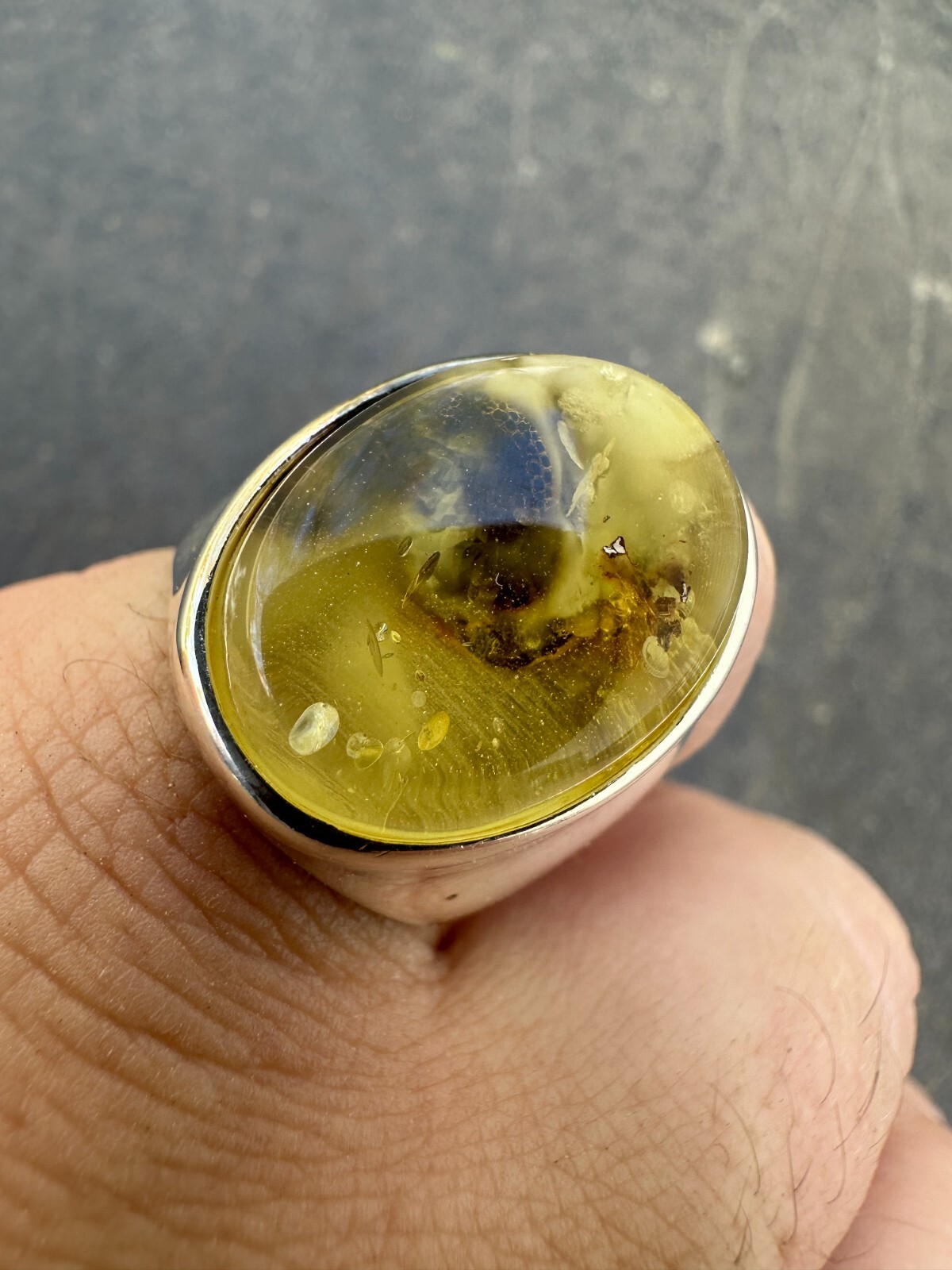 Large Genuine Baltic Amber Stone Mens Real Solid 925 Sterling Silver Signet Ring