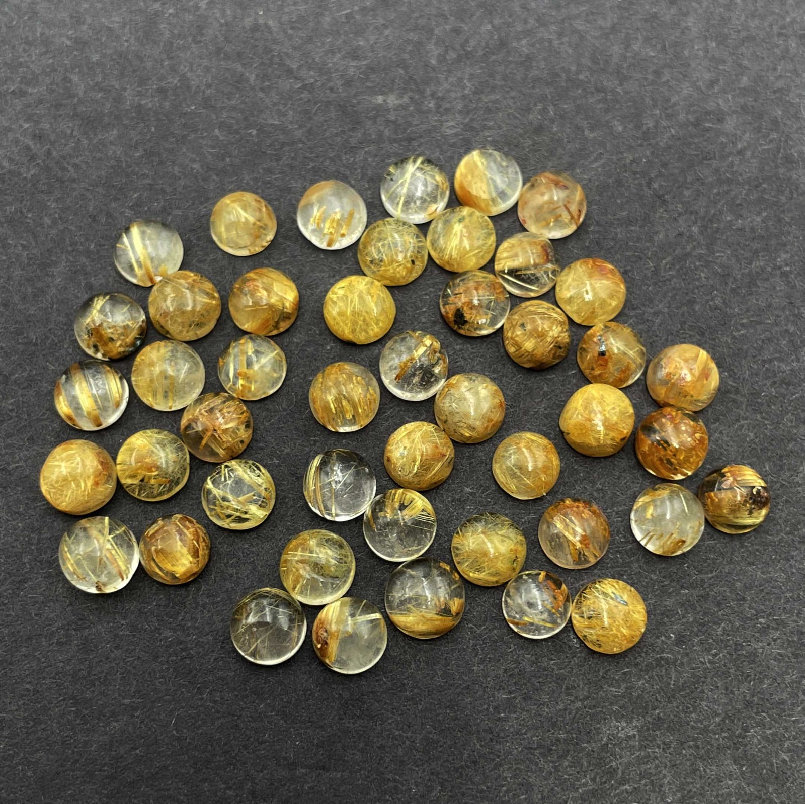 Natural Golden Rutile Quartz Round Cabochon Gemstone Lot 5 MM 127 Pcs 100 CT