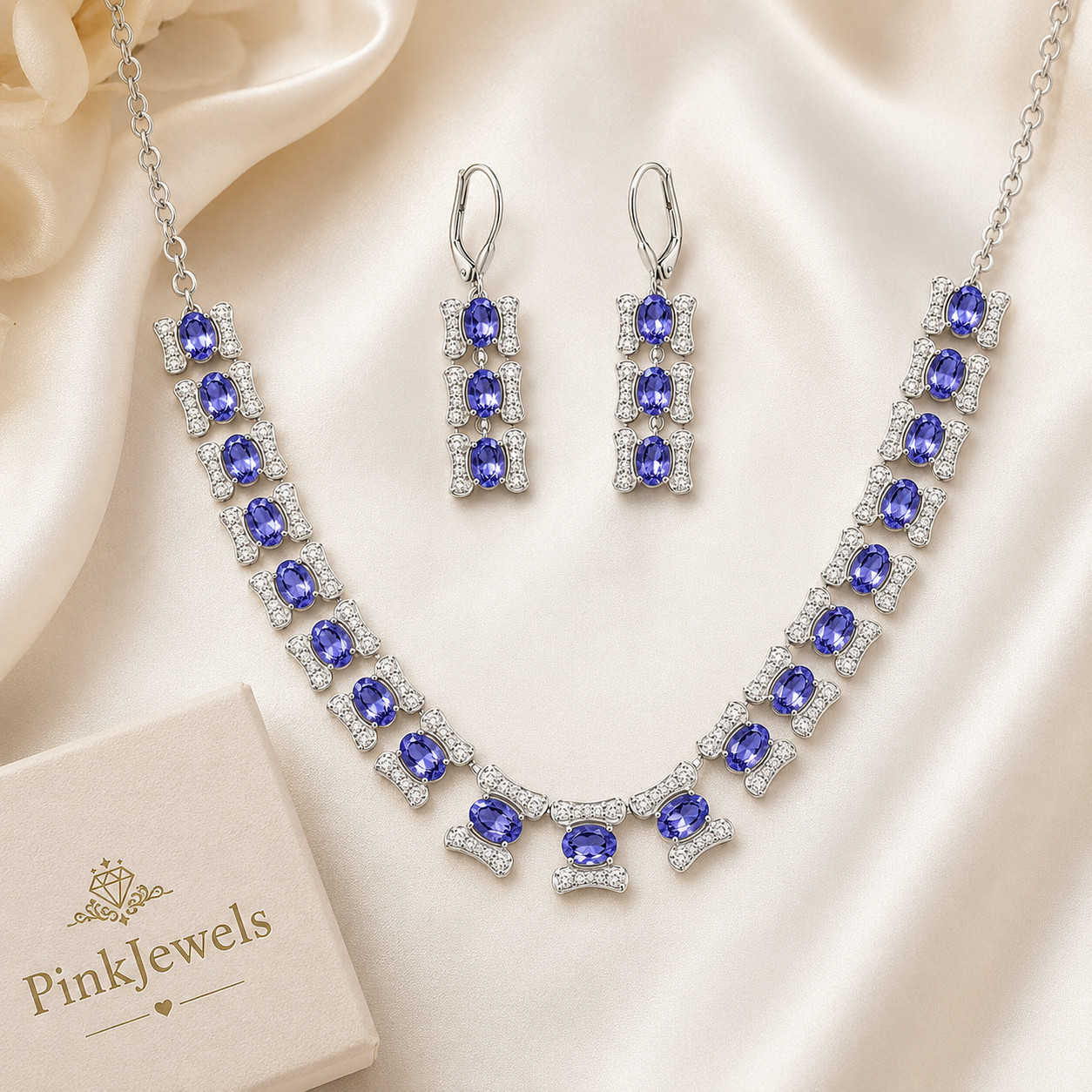Natural Tanzanite Necklace Set 925 Sterling Silver December Birthstone Gift