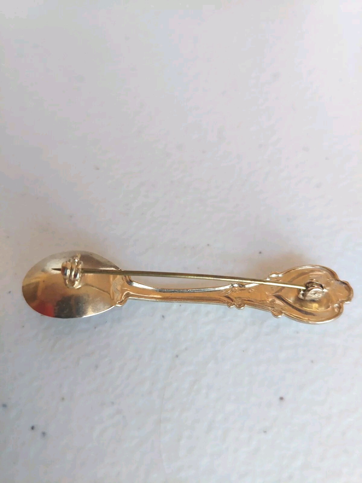 Vintage Gold Tone Spoon Pin Brooch Ornate Filigree Approx. 2-6/16 Inches