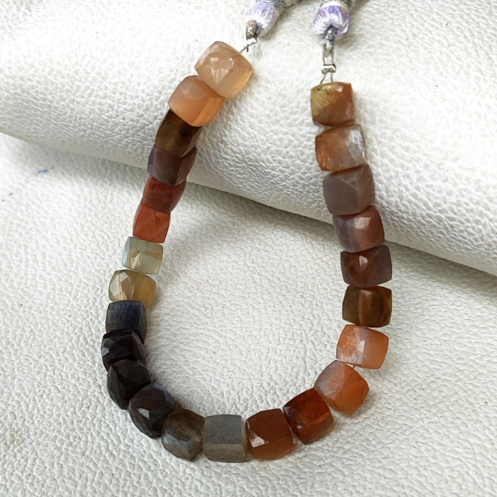 Multicolor Moonstone 7.5mm Faceted Cube Bead 7 Inch Strand Natural India Gems