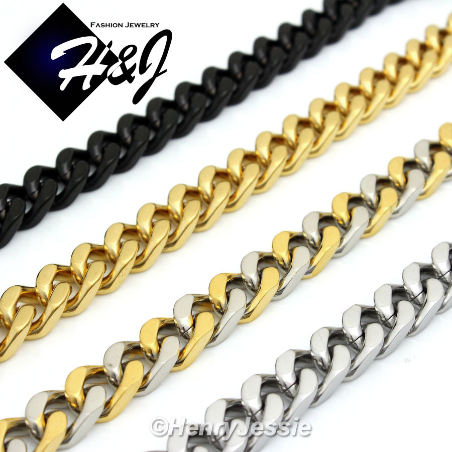 18-40″Stainless Steel 9mm Silver/Gold/Black Plated Cuban Curb Necklace Bracelet