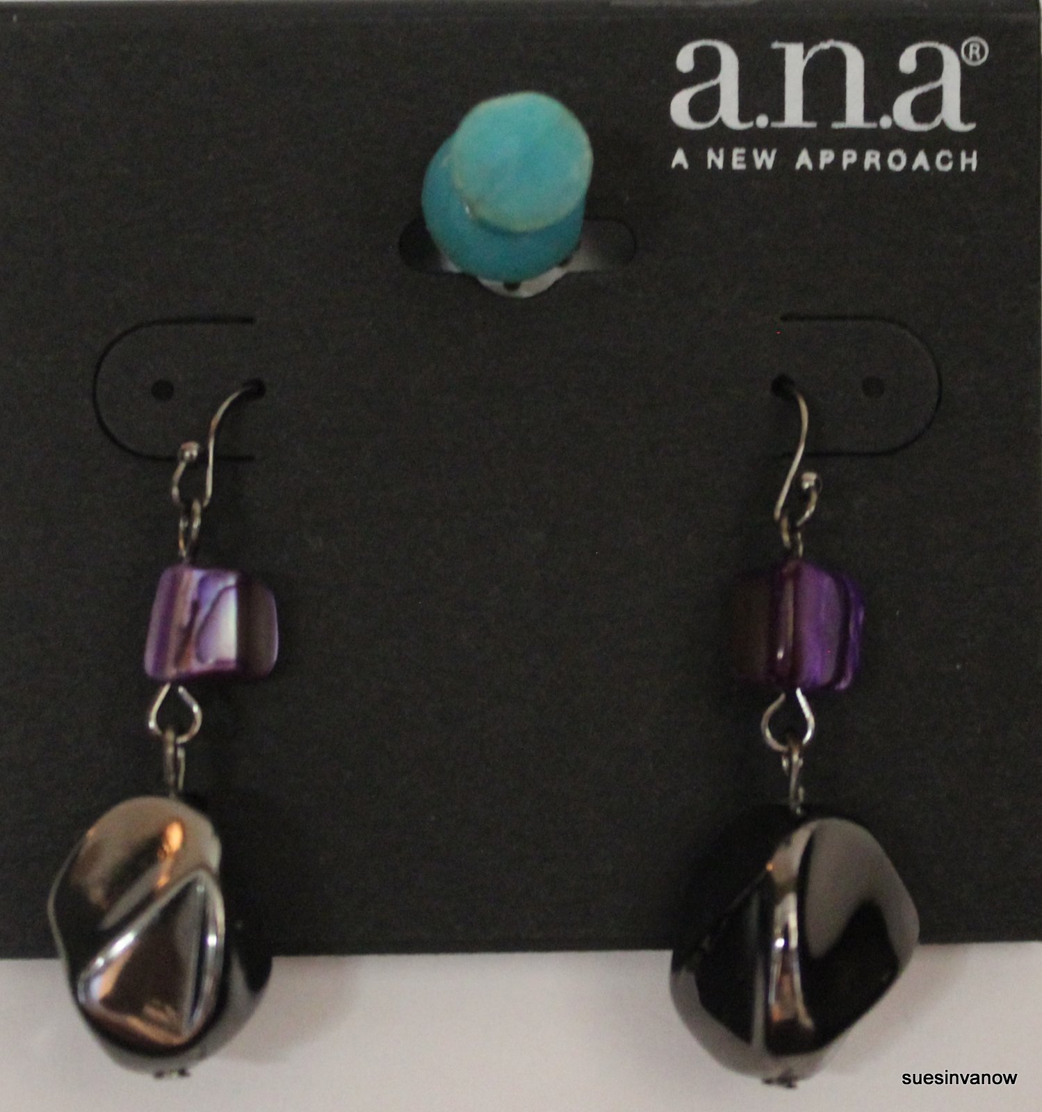A.N.A. Purple & Black Earrings Hook A New Approach Classy Elegant Gorgeous 1.5″