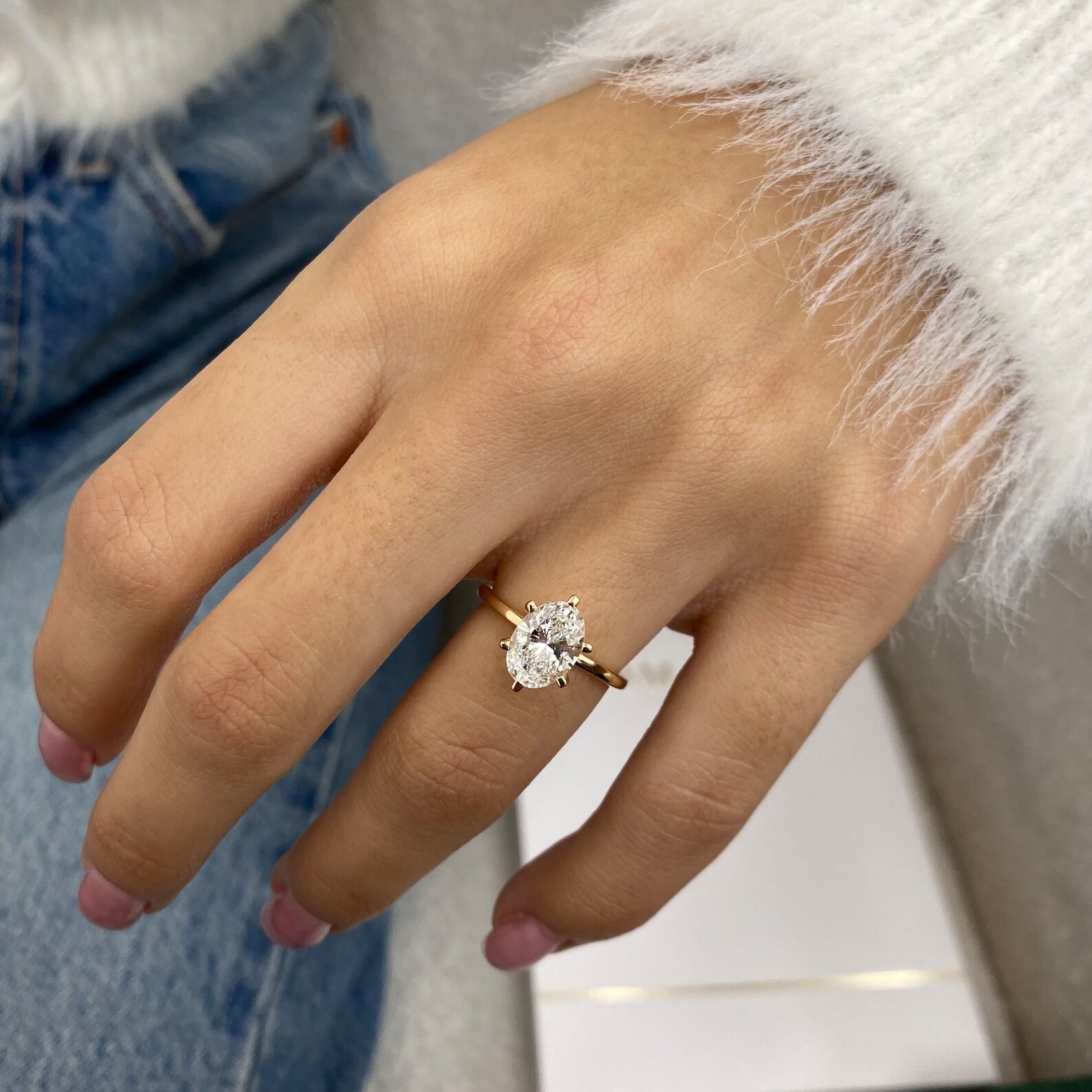 1.50 Ctw Oval Cut Real Moissanite Solitaire Proposal Ring 14K Yellow Gold Plated