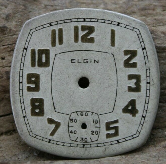 ELGIN METAL MILITARY TRENCH ART DECO WRIST WATCH FACE DIAL 24.7×24.7mm (J2F2)