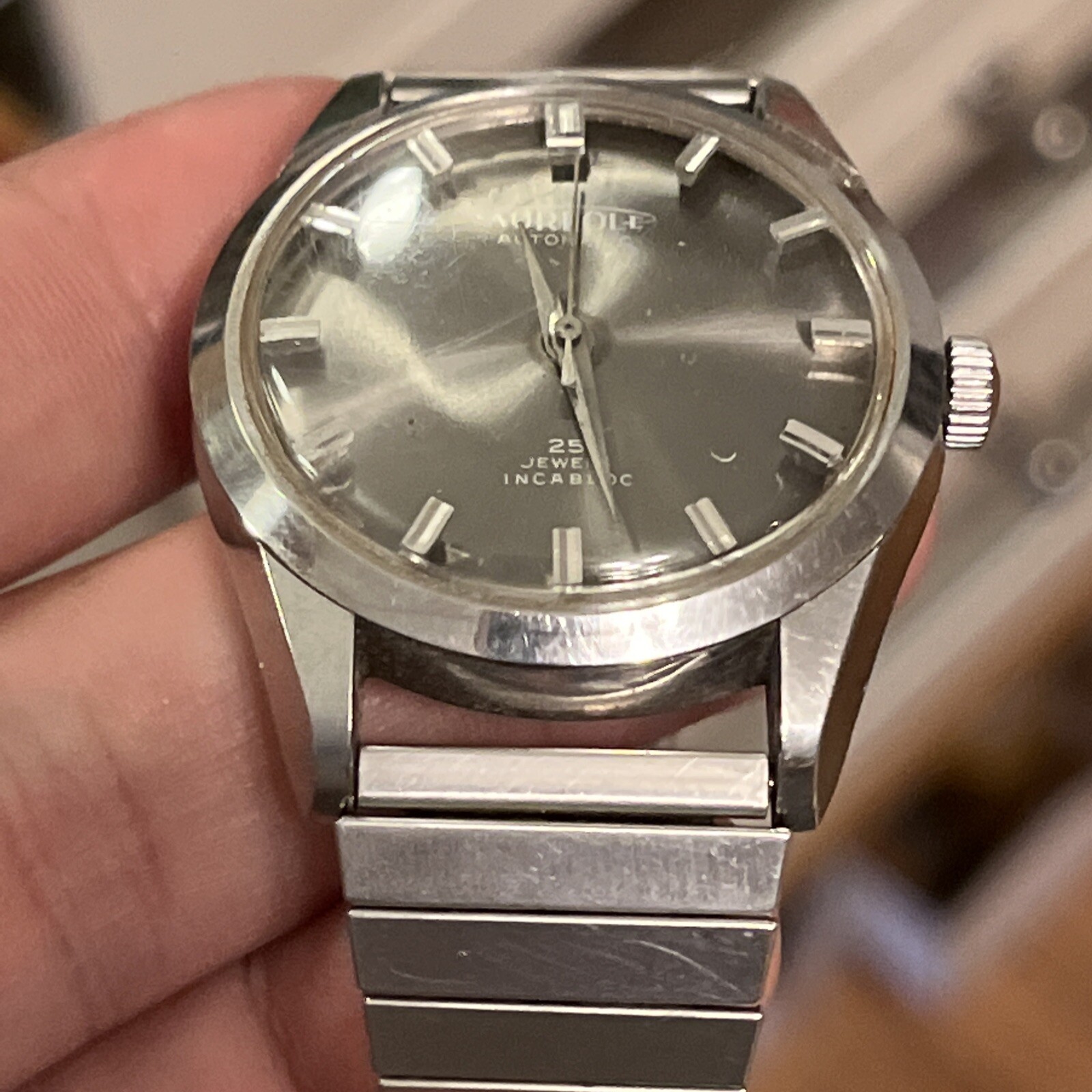 Rare Mirror Aureole 25 Jewel Automatic Incabloc All Stainless Men’s watch