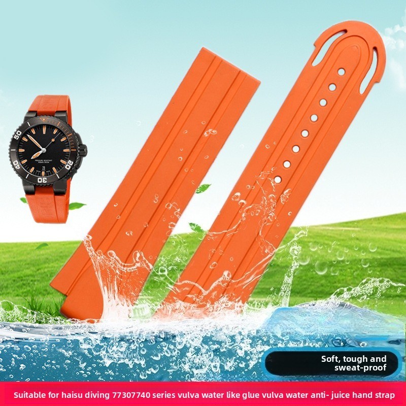 For Orid Diver’s Sixty-Five 7730 7740 Fluororubber Sports Watch Strap 24x12mm
