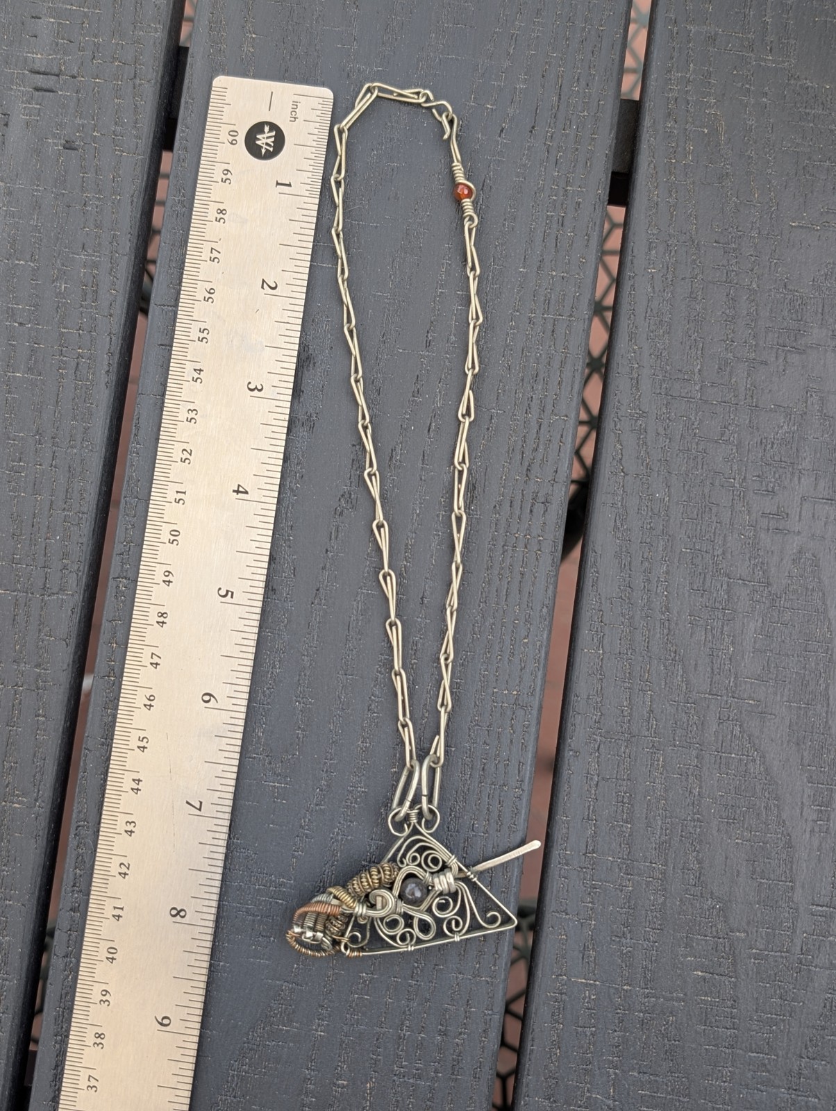 Hand Made Wire Wrapped Mixed Metal Necklace Dark Side Of The Moon Inspired
