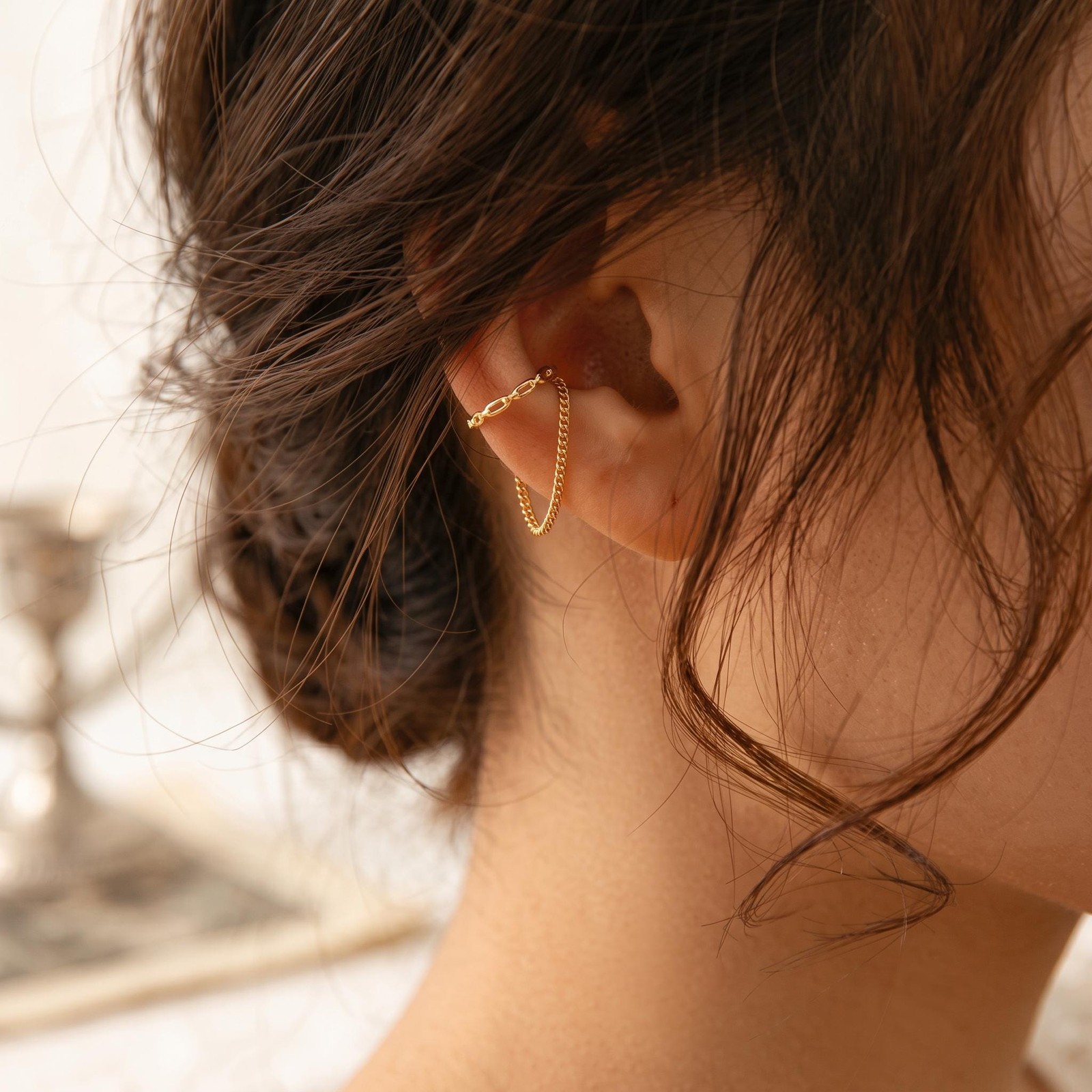 Dangling Chain Ear Cuff No Piercing, Minimalist Clip Earcuff Gold Silver