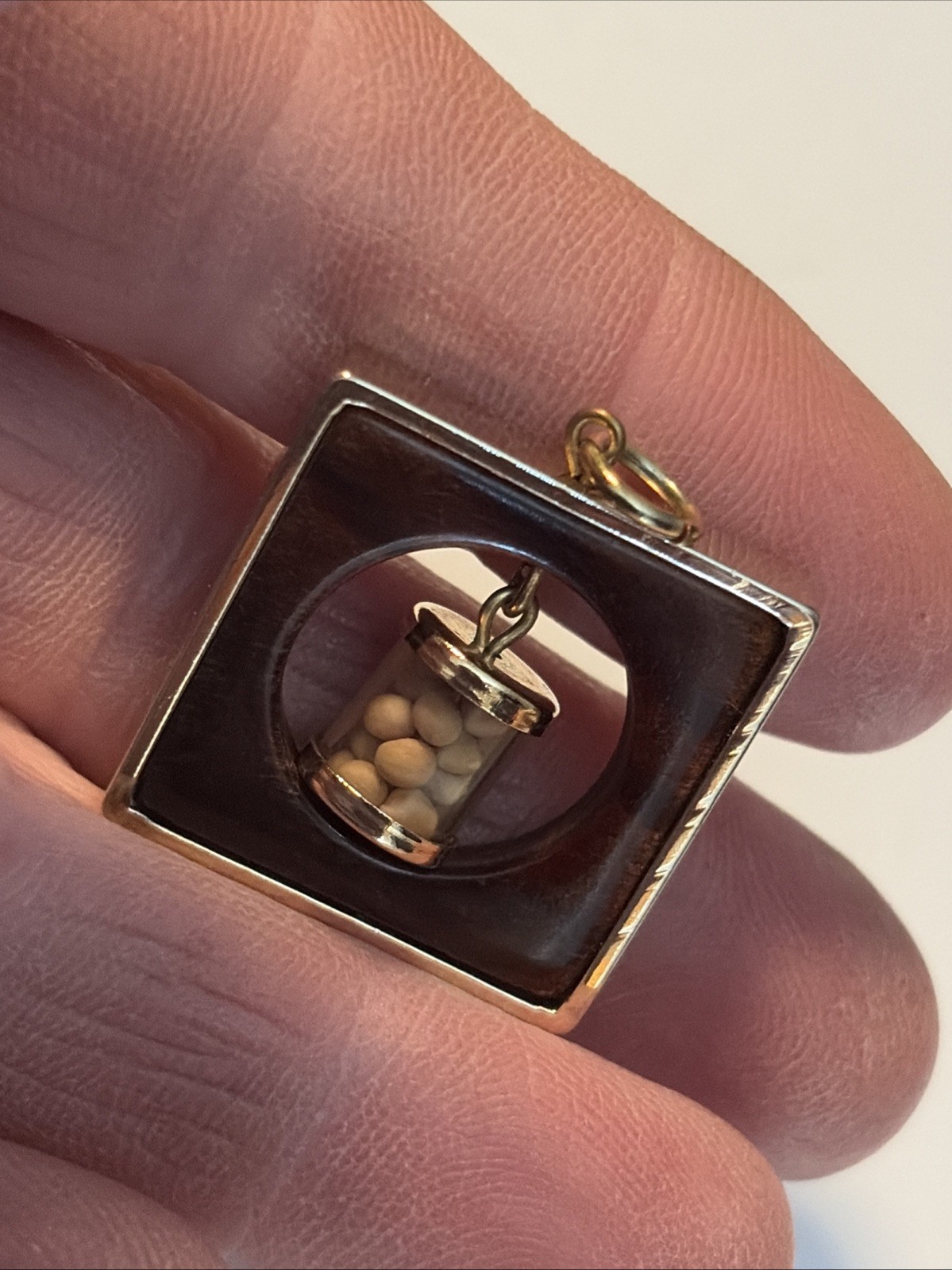 Vintage Rare Mustard Seed Faith Pendant Charm-capsule Dangles In Square