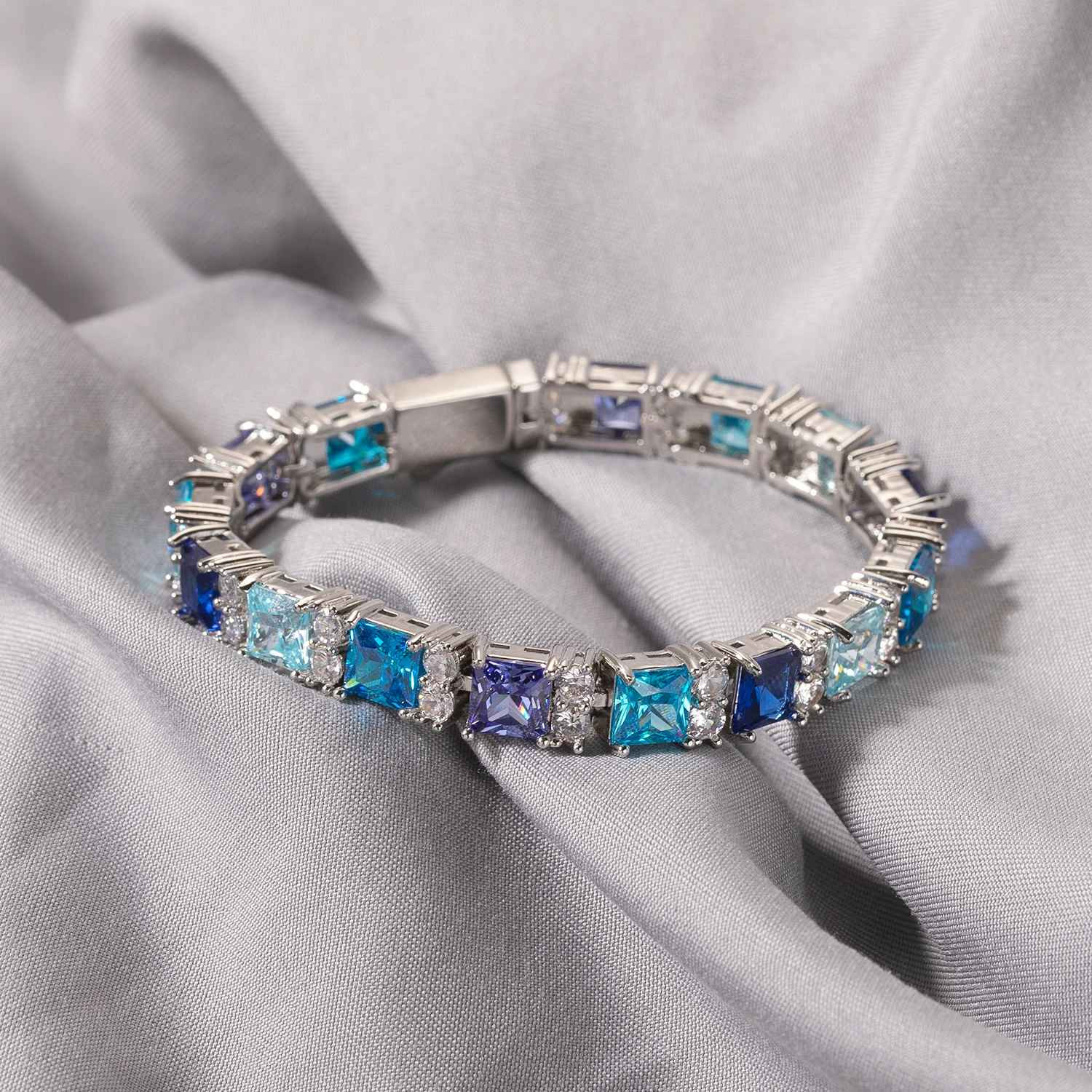 8CT Lab Created Diamond 7.5mm Gradient Blue Necklace Bracelet for Men Women
