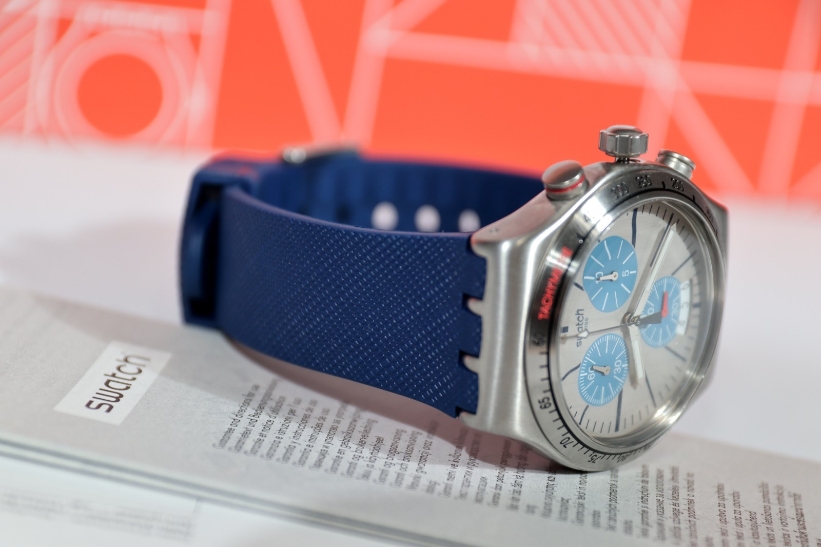 NEW Rare Swiss Swatch Irony BLAU ME ON Silicone Blue Chrono Watch 43MM YVS435