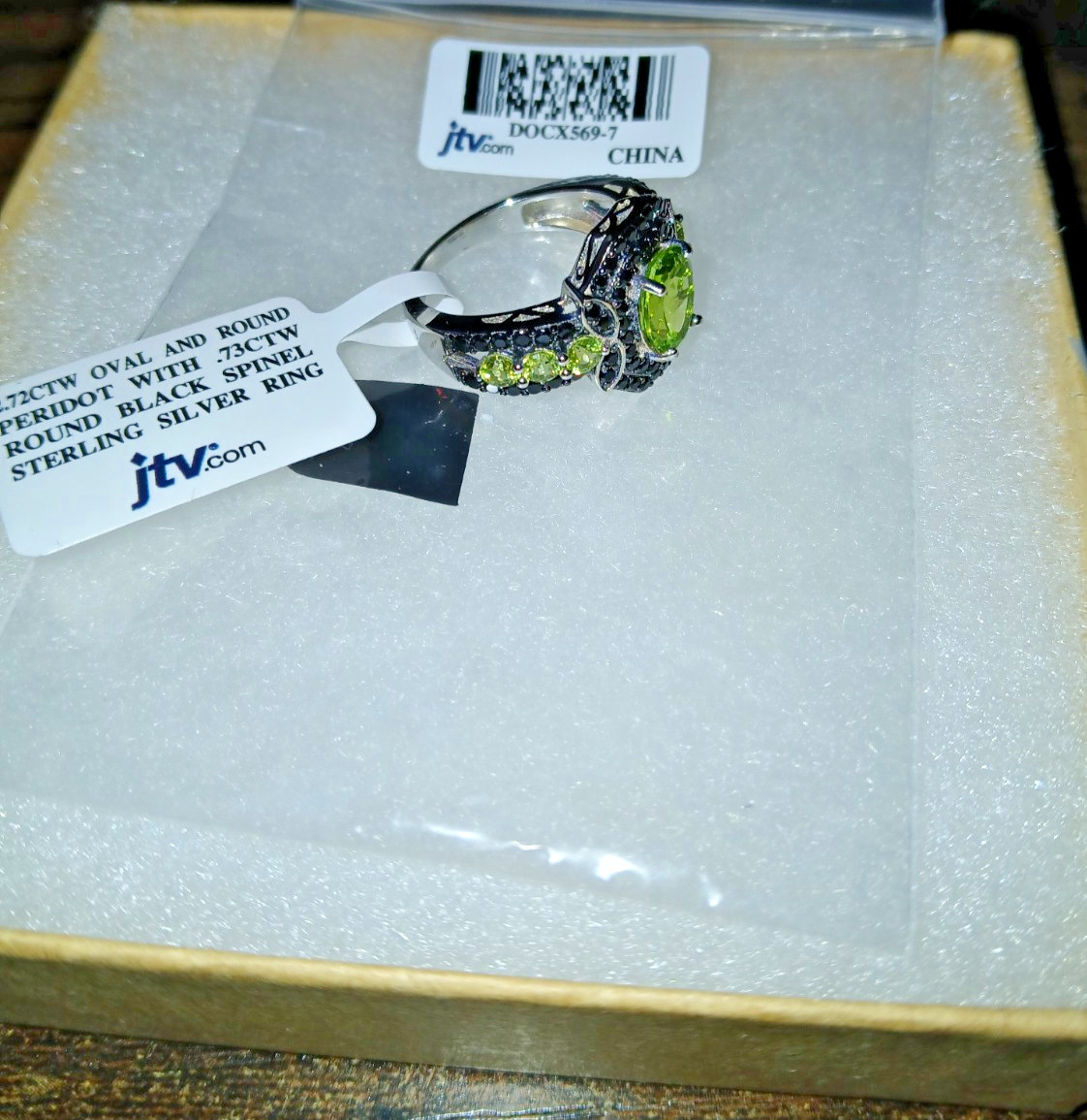 GREEN PERIDOT BLACK SPINEL RHODIUM OVER STERLING SILVER RING 3.45CTW SIZE 7 NWT