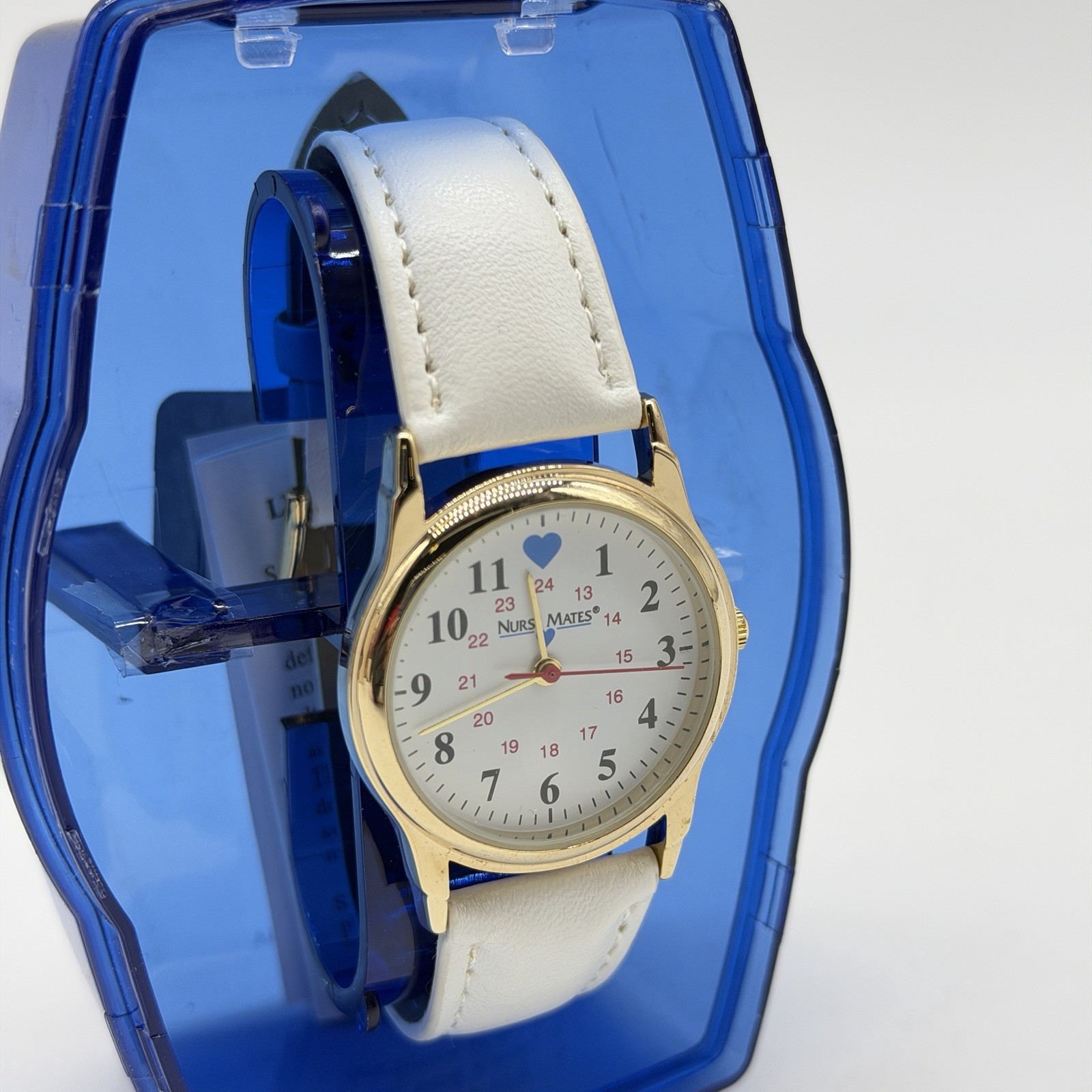 Nurse Mates Gold bezel women’s nurse watch water-resistant leather strap – White