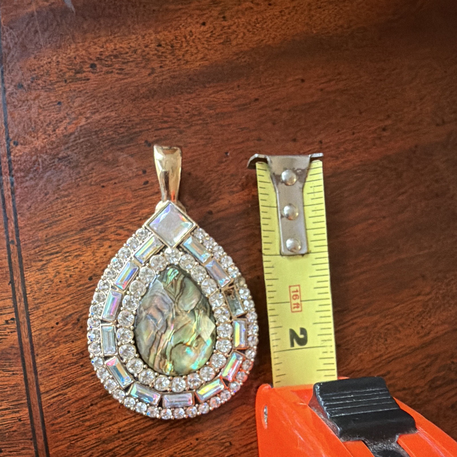 925 Sterling Silver Gold Tone Teardrop Shell Pendant Multicolor Stone