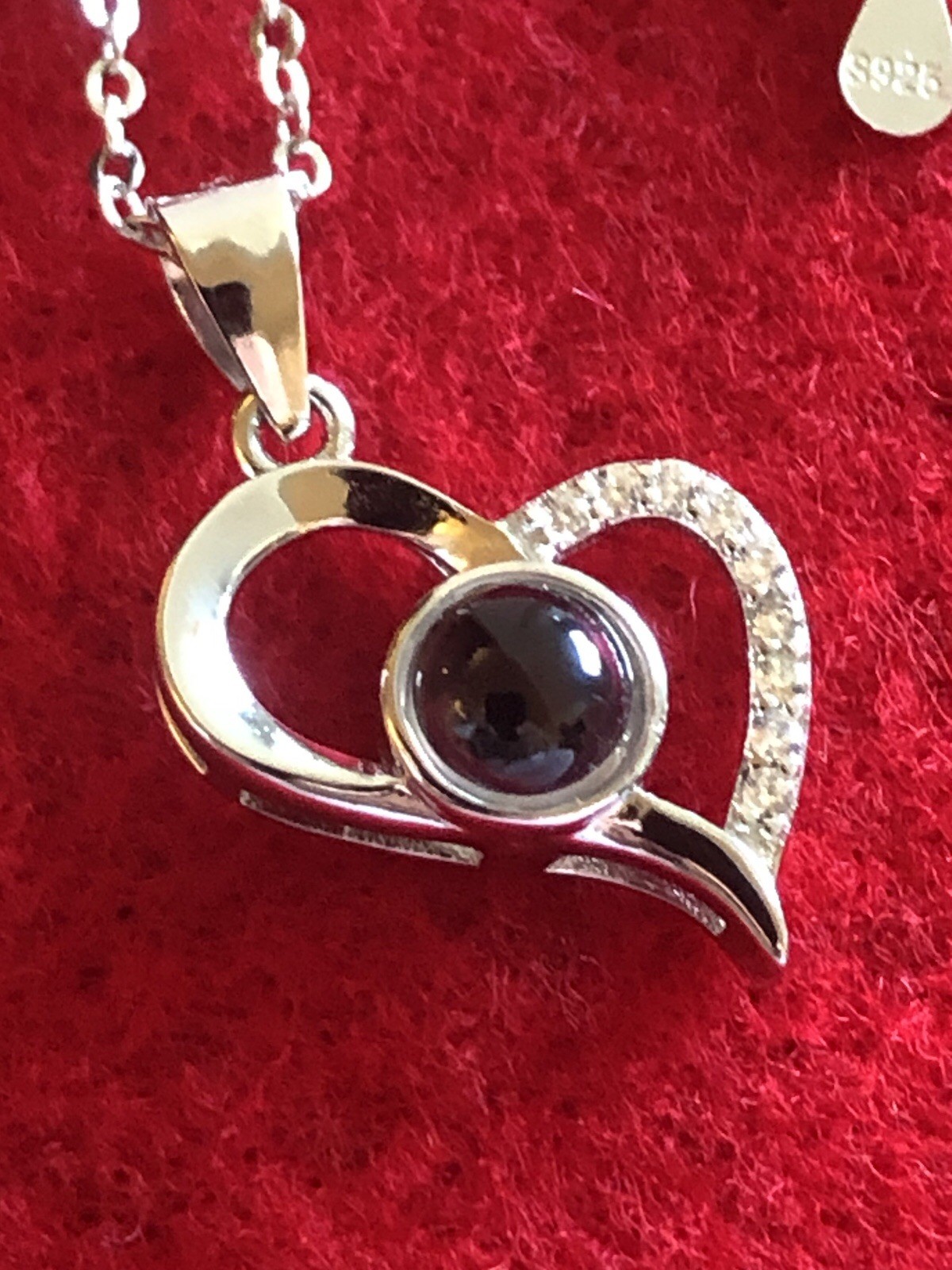 Sterling Silver, Diamante & Stone Heart Pendant Necklace on 17″ 925 silver chain
