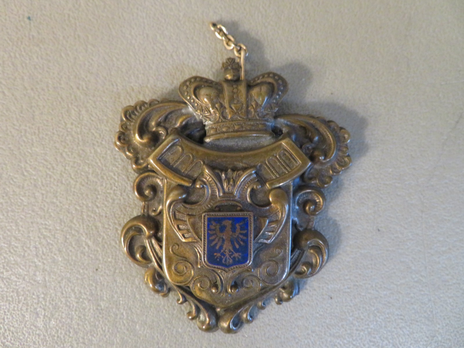 Vintage Heraldic European Coat of. Arms Eagle Sword Medal Brooch Pendant