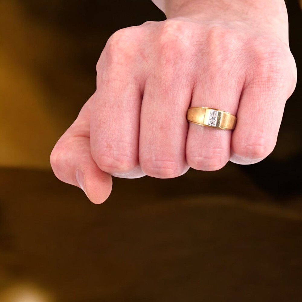 Wedding Diamond Band 18K yellow Gold Round 1 Carat Mens Ring 8 MM Lab Created